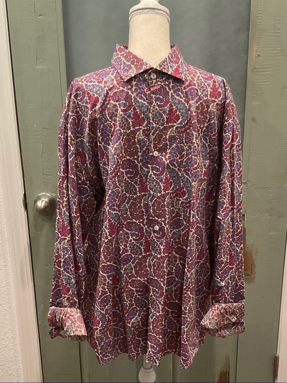 Alan Flusser Burgundy Paisley Long-Sleeve Button-Down Shirt